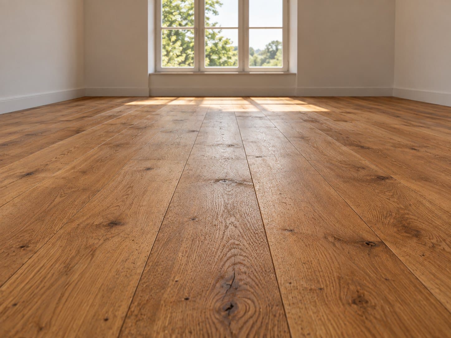 Wide plank oak floor room